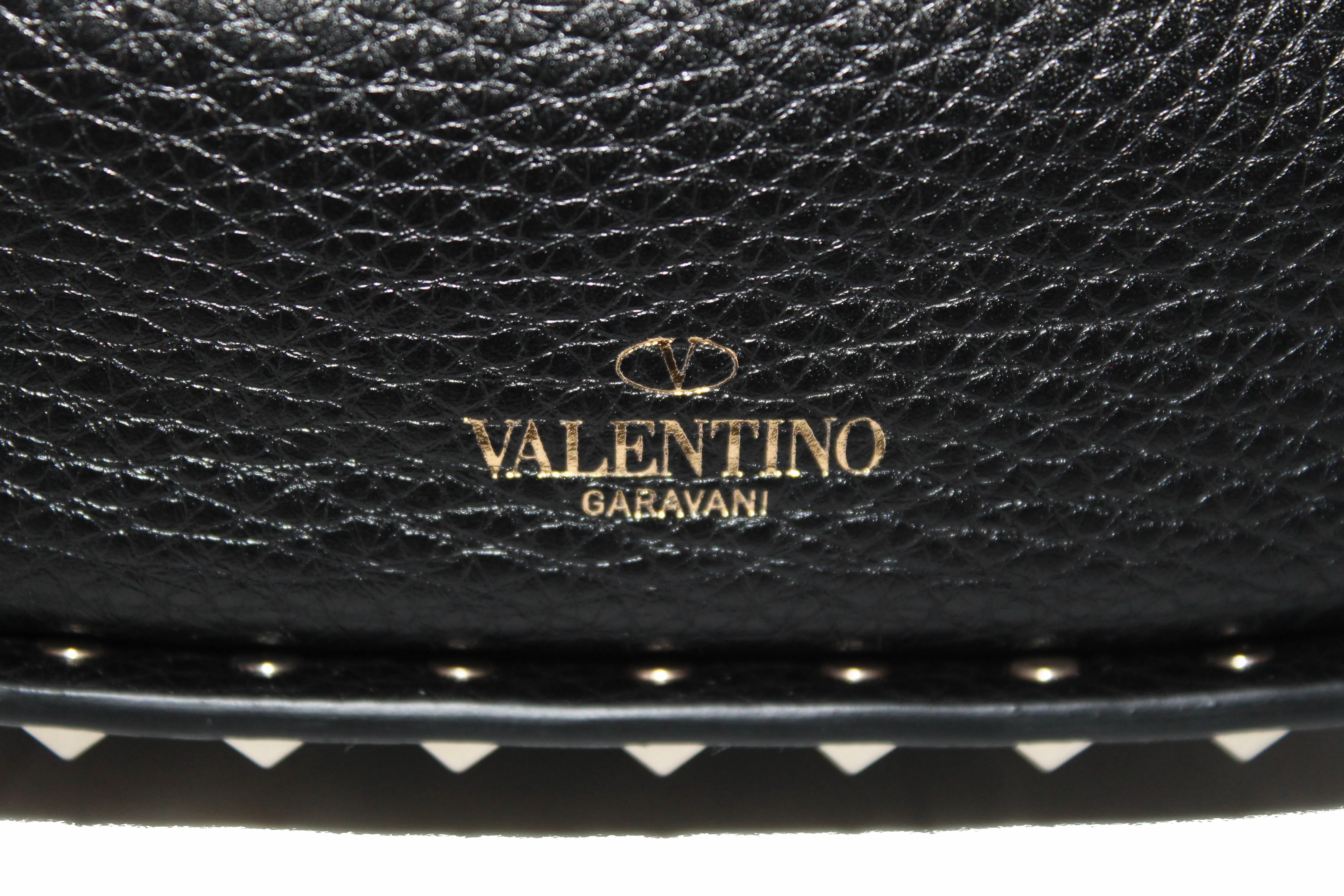 Authentic New Valentino Black Leather Small Rockstud Bucket Messenger Bag