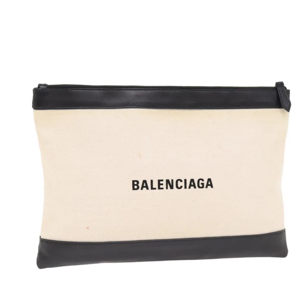 Balenciaga Navy Pouch Beige Canvas Clutch Bag (Pre-Owned)