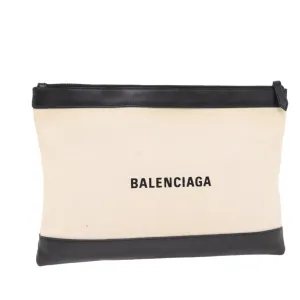 Balenciaga Navy Pouch Beige Canvas Clutch Bag (Pre-Owned)