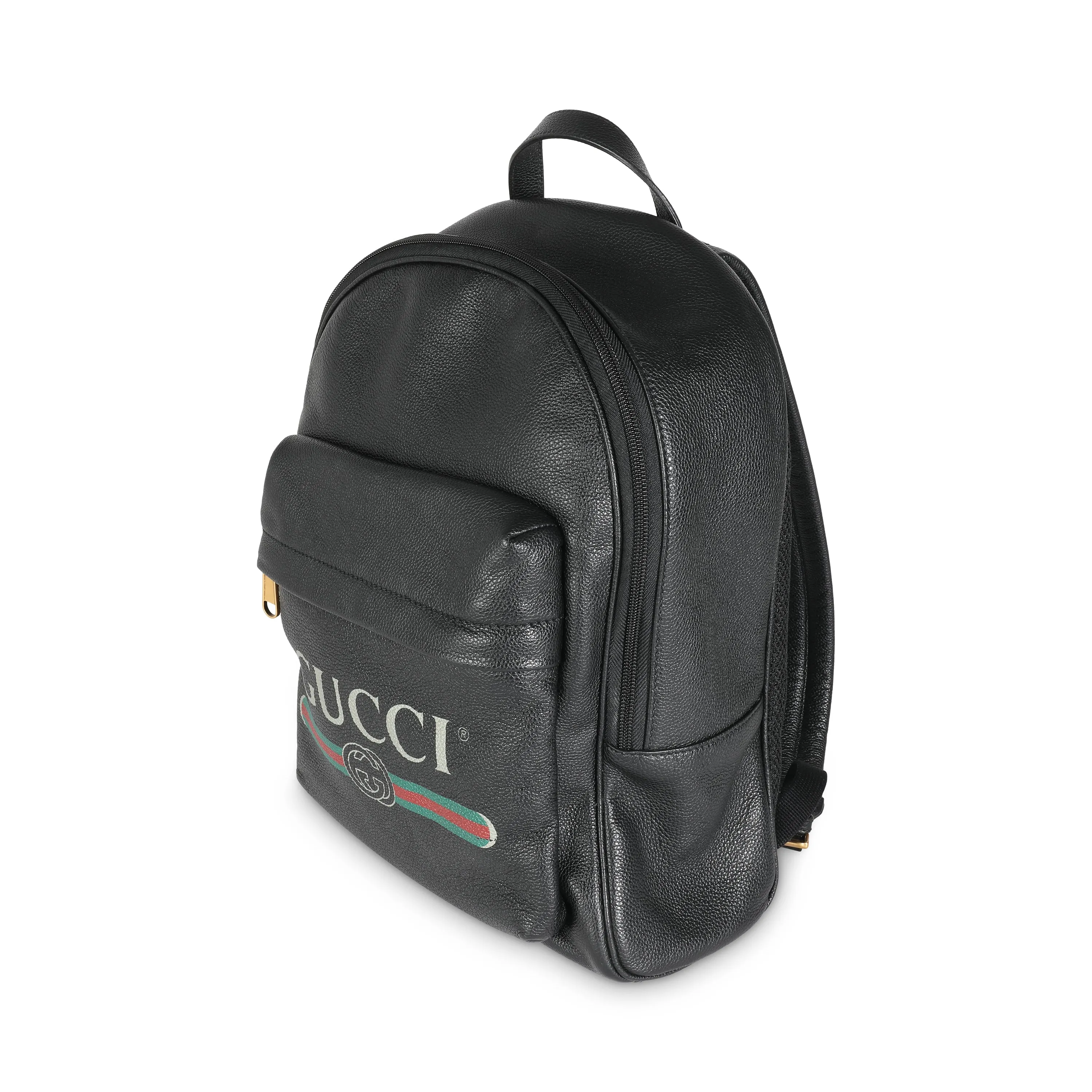 Black Calfskin Vintage Logo Day Backpack