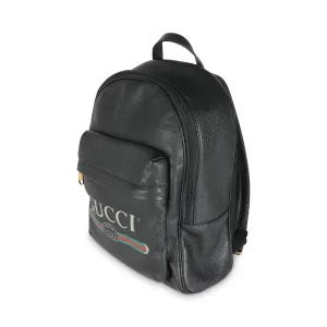 Black Calfskin Vintage Logo Day Backpack