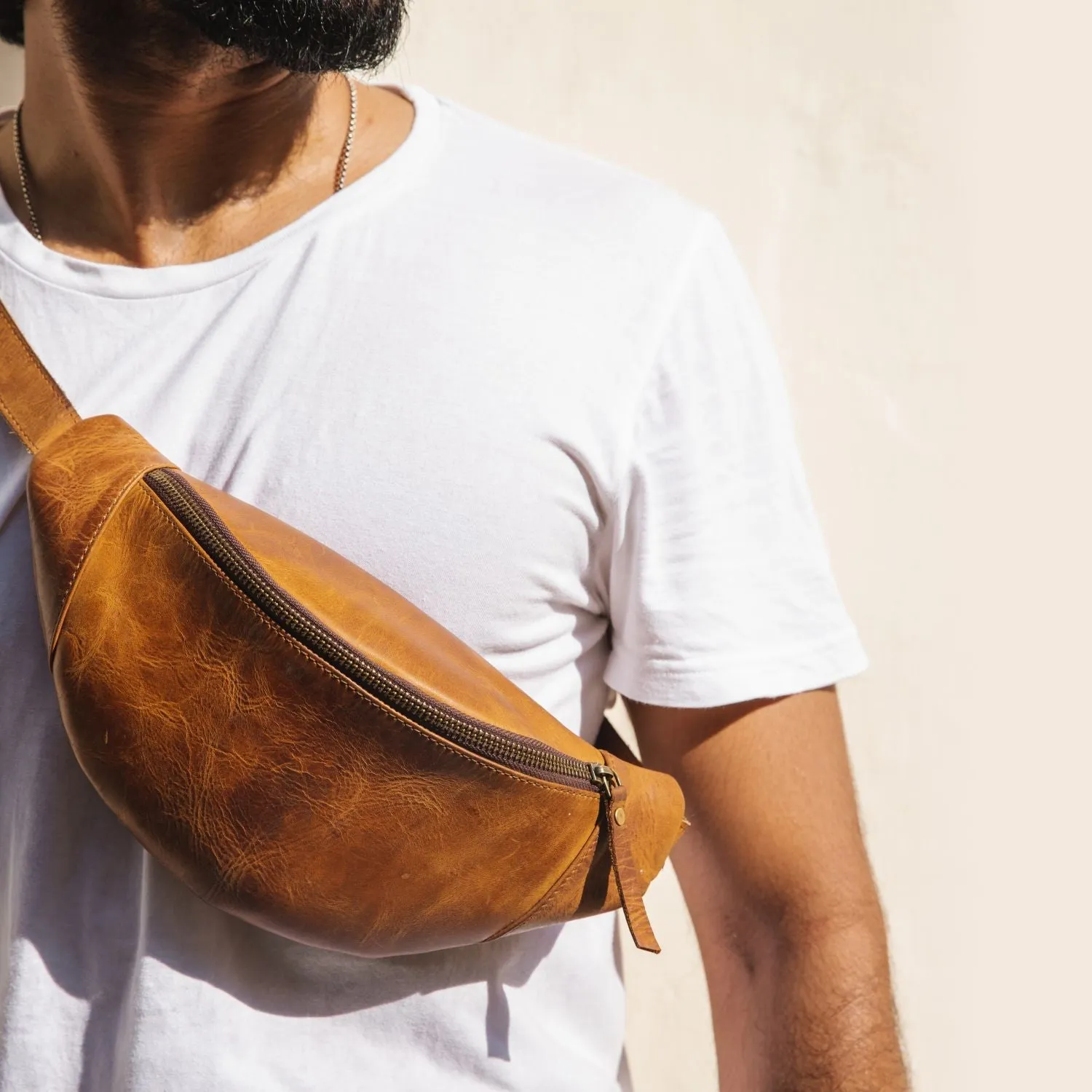 Black Unisex Leather Fanny Pack