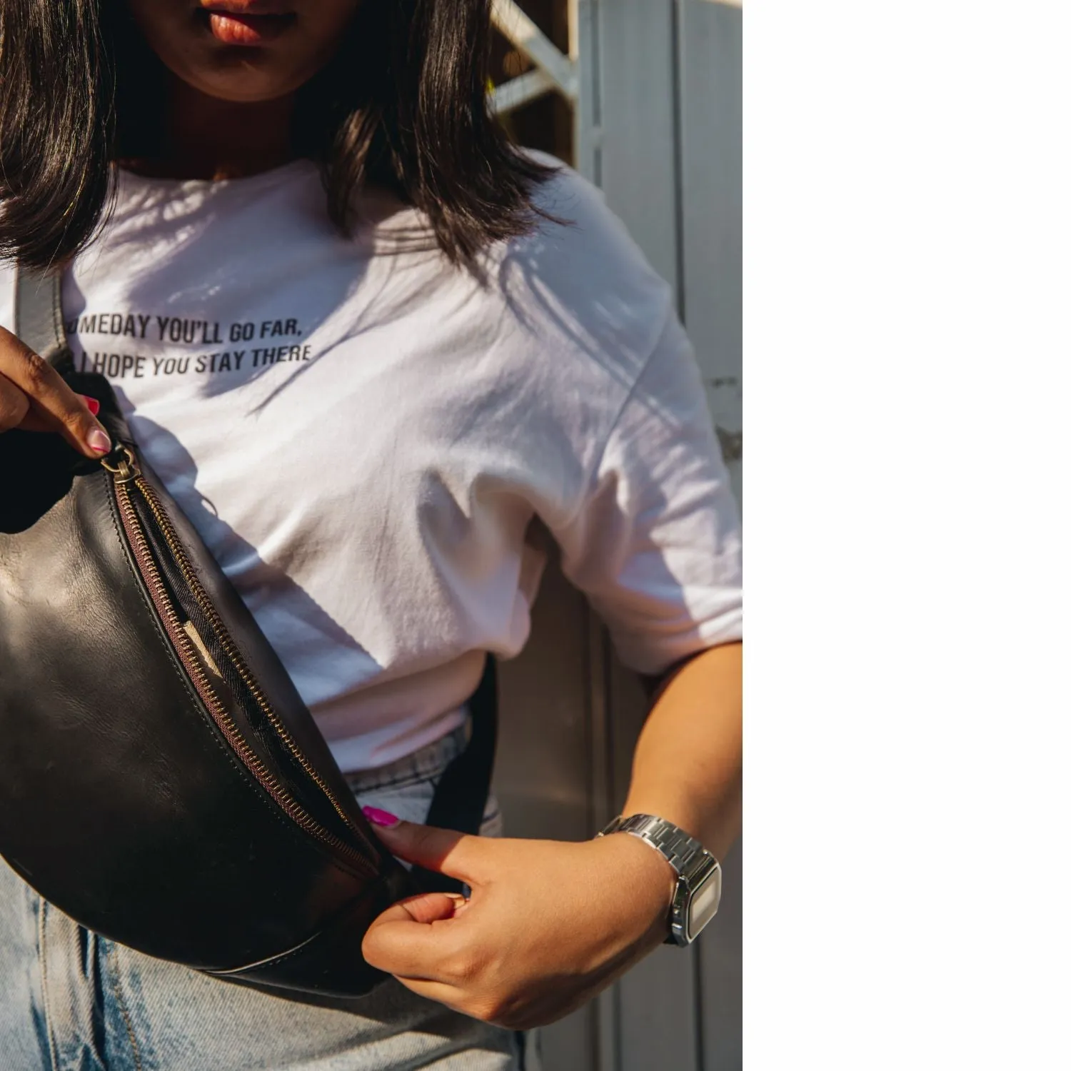 Black Unisex Leather Fanny Pack