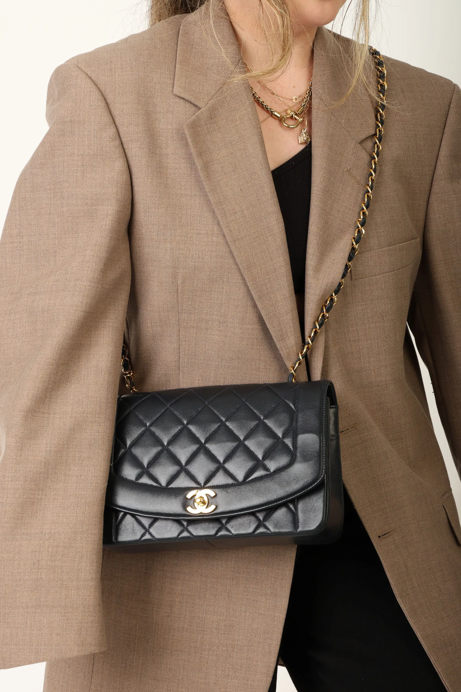 Chanel 1991 Lambskin Dark Navy Medium Diana