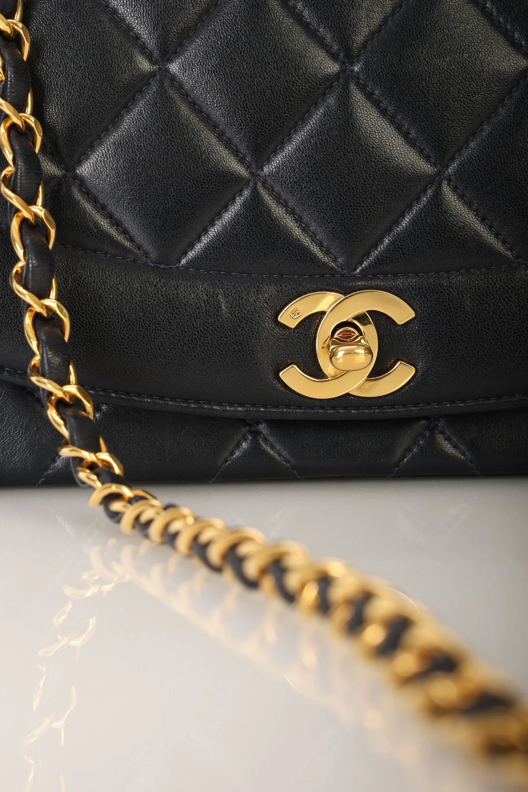 Chanel 1991 Lambskin Dark Navy Medium Diana