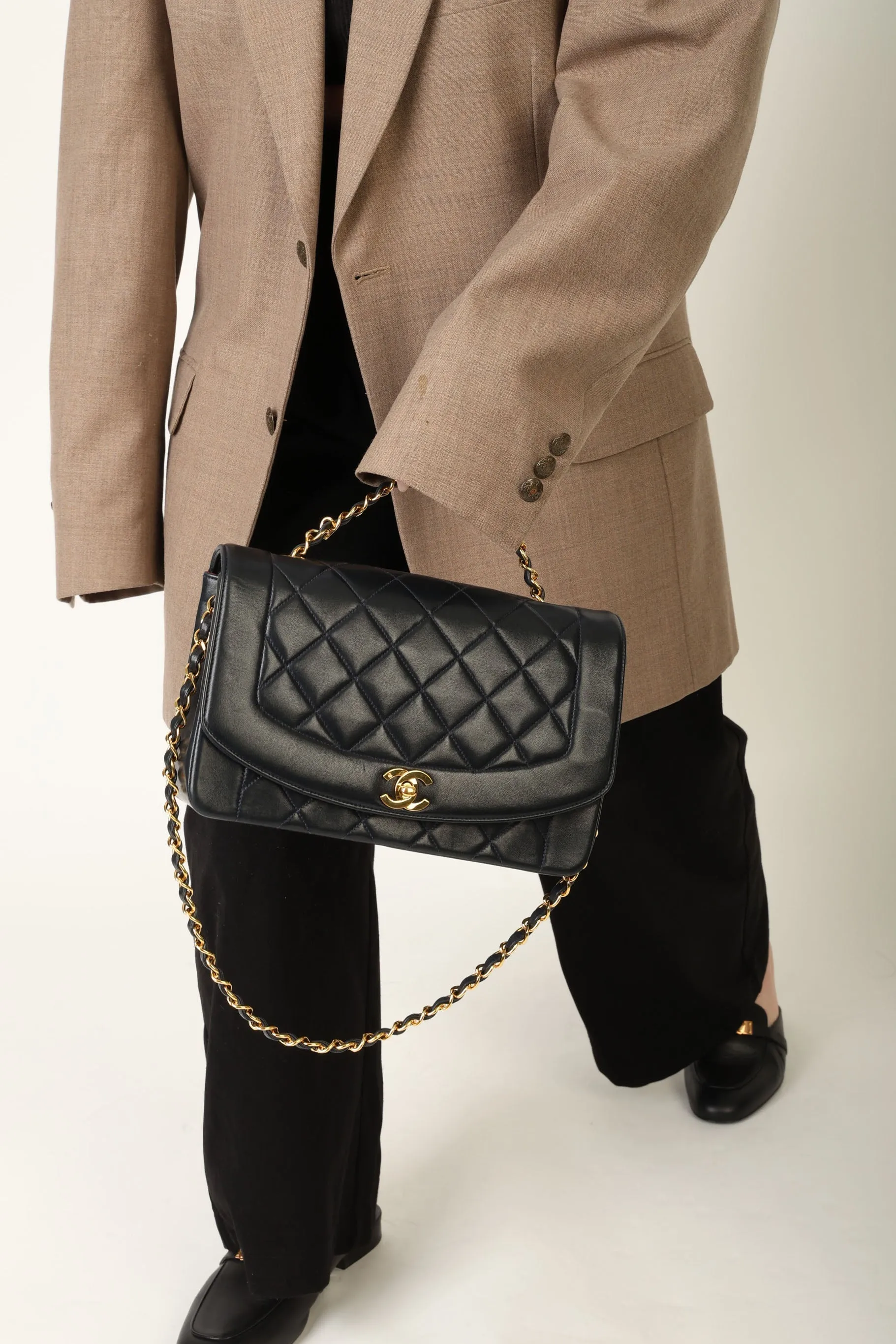 Chanel 1991 Lambskin Dark Navy Medium Diana