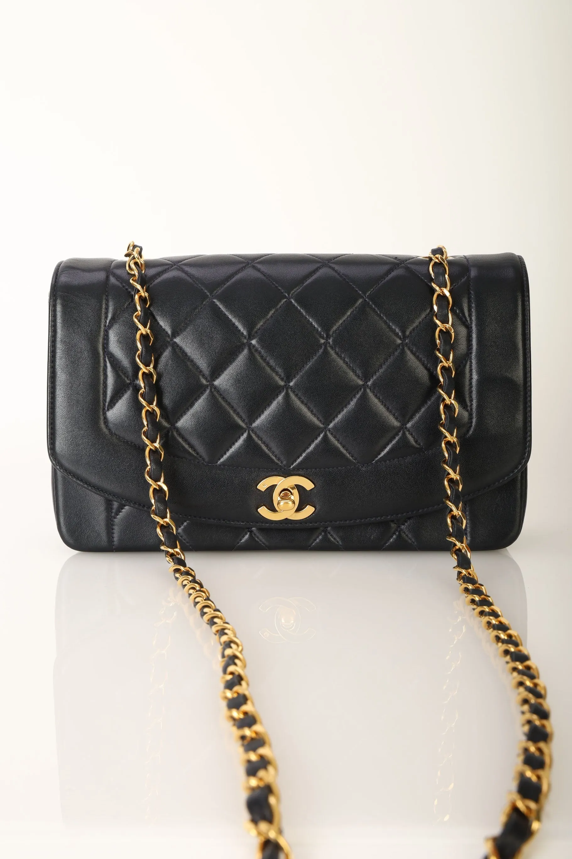 Chanel 1991 Lambskin Dark Navy Medium Diana