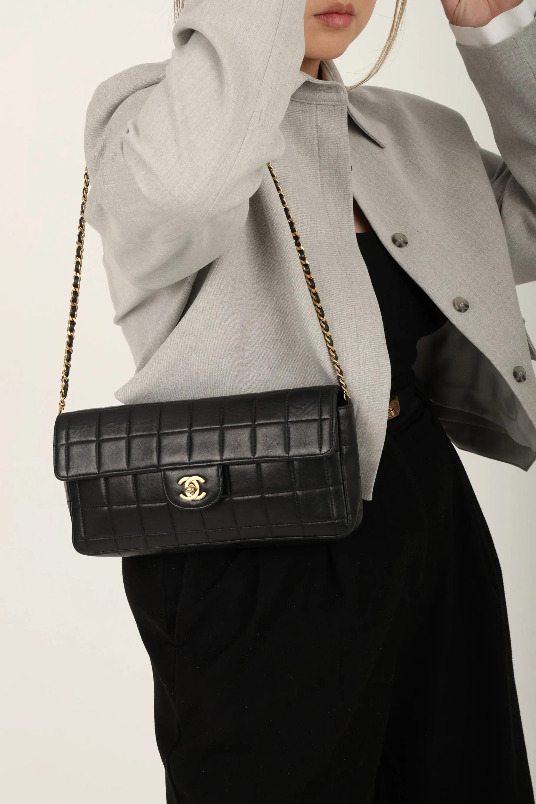 Chanel 2000 Lambskin East West Chocolate Bar