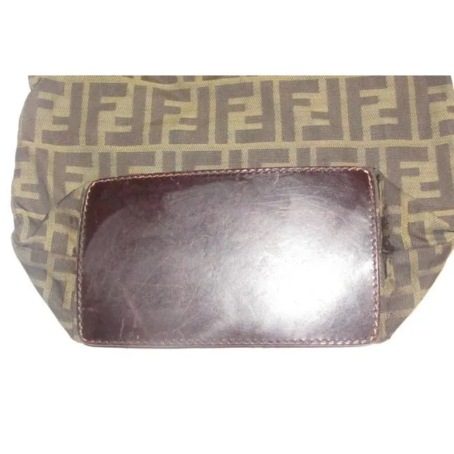 Fendi Brown Tobacco Zucca Large F Logo Print Canvas And Brown Leather Tote