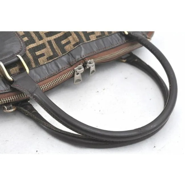 Fendi Top Handle Two Way Tobacco Zucca Print Canvas And Leather Satchel