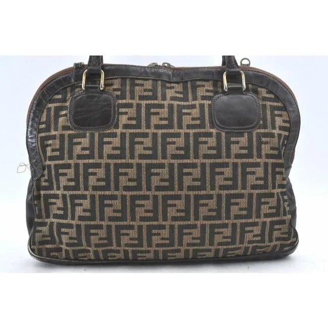 Fendi Top Handle Two Way Tobacco Zucca Print Canvas And Leather Satchel