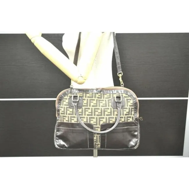 Fendi Top Handle Two Way Tobacco Zucca Print Canvas And Leather Satchel