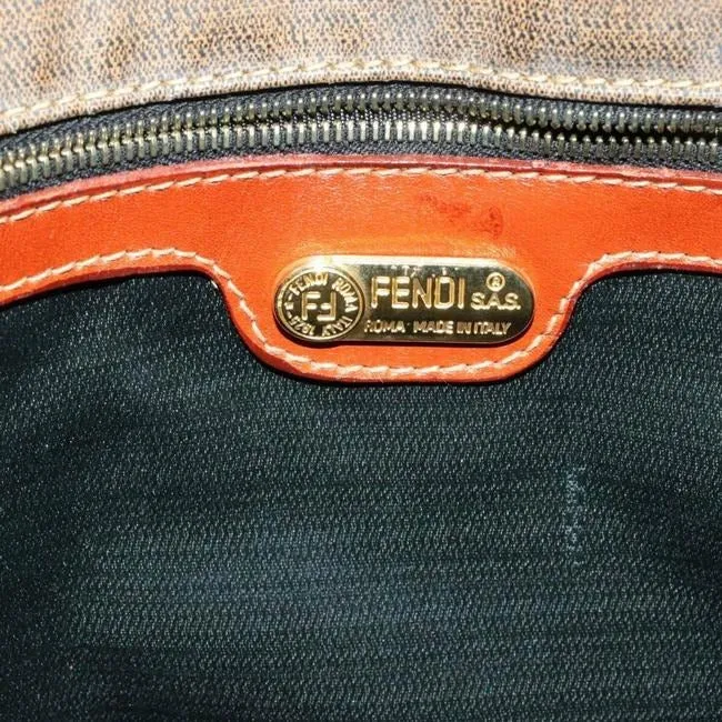 Fendi Tote Bag Xl Leathercoated Khaki Brownburnt Orange Leathercoated Canvas Satchel