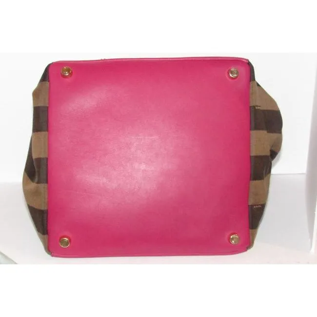 Fendi Xl Canvasleathersuede Pequin Stripemagenta Canvas And Leather Satchel