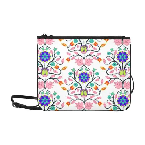 Floral Beadwork Four Clans White Slim Clutch Bag