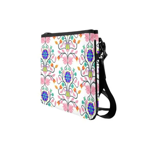 Floral Beadwork Four Clans White Slim Clutch Bag