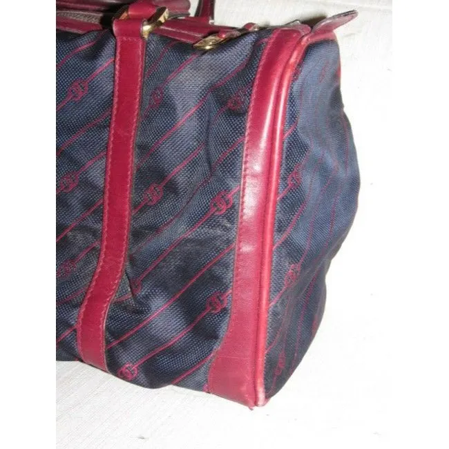 Gucci Vintage Pursesdesigner Purses Navy Canvas With Burgundyred Diagonal G Logo Print And Burgundyr
