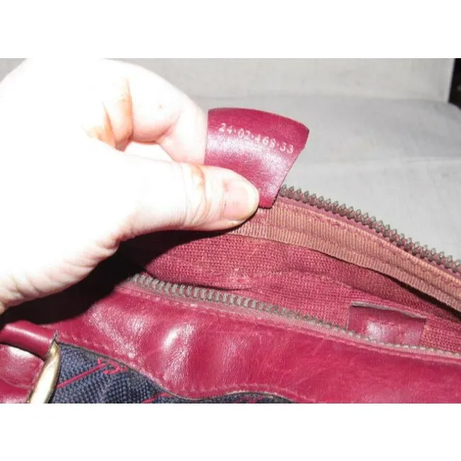 Gucci Vintage Pursesdesigner Purses Navy Canvas With Burgundyred Diagonal G Logo Print And Burgundyr
