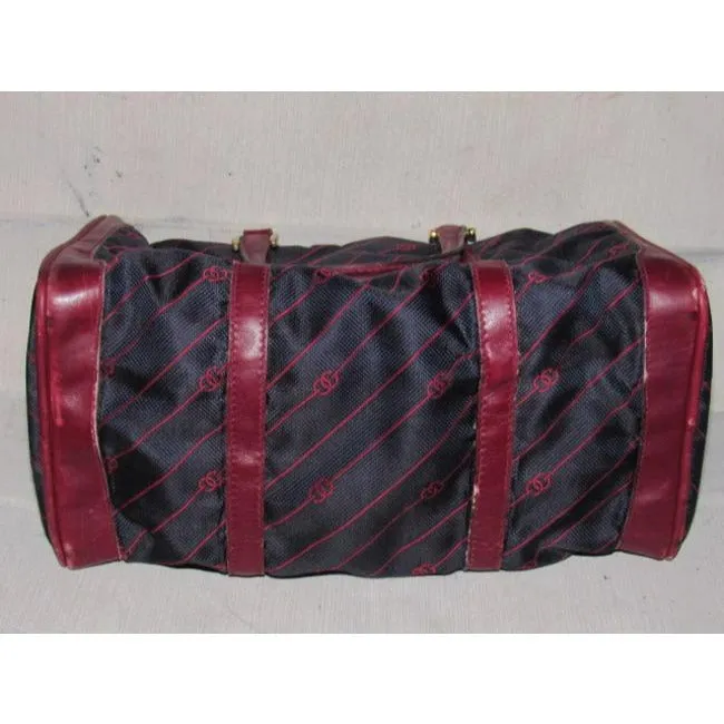 Gucci Vintage Pursesdesigner Purses Navy Canvas With Burgundyred Diagonal G Logo Print And Burgundyr