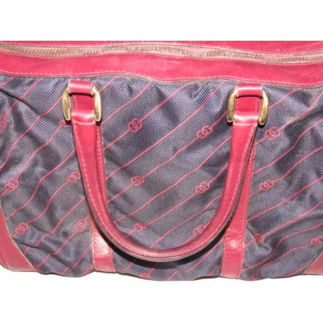 Gucci Vintage Pursesdesigner Purses Navy Canvas With Burgundyred Diagonal G Logo Print And Burgundyr