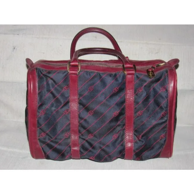 Gucci Vintage Pursesdesigner Purses Navy Canvas With Burgundyred Diagonal G Logo Print And Burgundyr