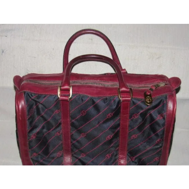 Gucci Vintage Pursesdesigner Purses Navy Canvas With Burgundyred Diagonal G Logo Print And Burgundyr