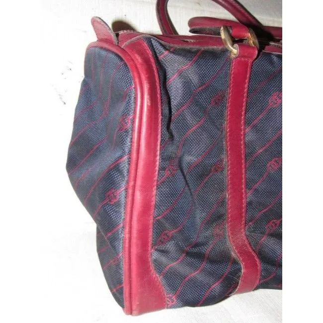 Gucci Vintage Pursesdesigner Purses Navy Canvas With Burgundyred Diagonal G Logo Print And Burgundyr