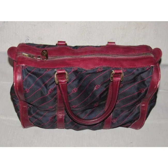 Gucci Vintage Pursesdesigner Purses Navy Canvas With Burgundyred Diagonal G Logo Print And Burgundyr