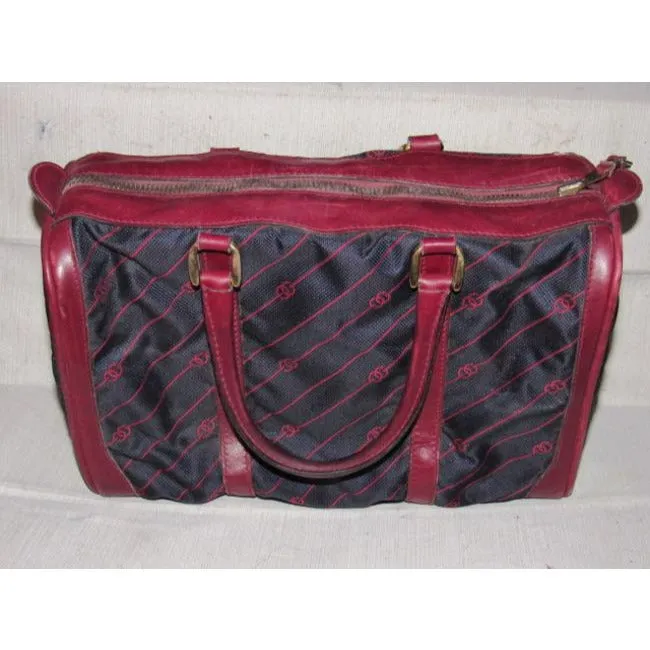 Gucci Vintage Pursesdesigner Purses Navy Canvas With Burgundyred Diagonal G Logo Print And Burgundyr