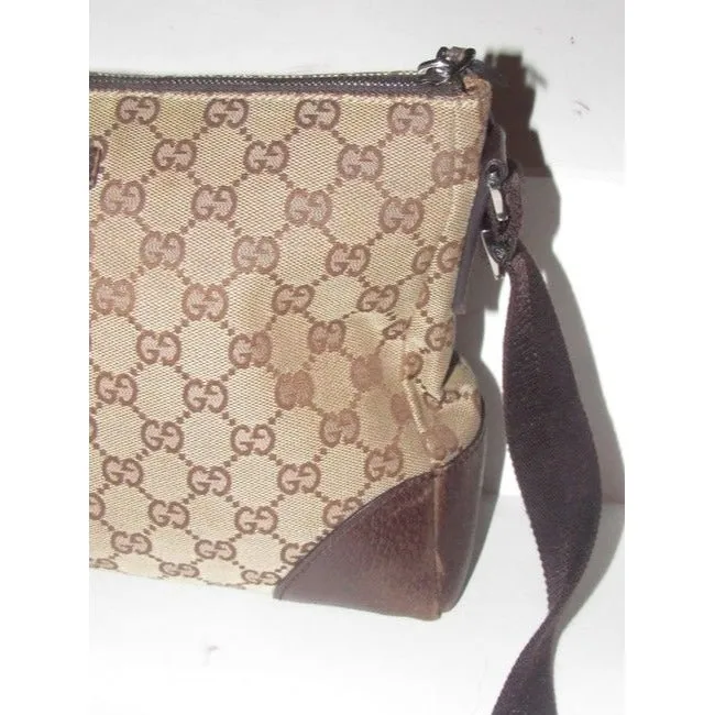 Gucci Vintage Shades Of Brown Large G Logo Leather Canvas Messenger Bag