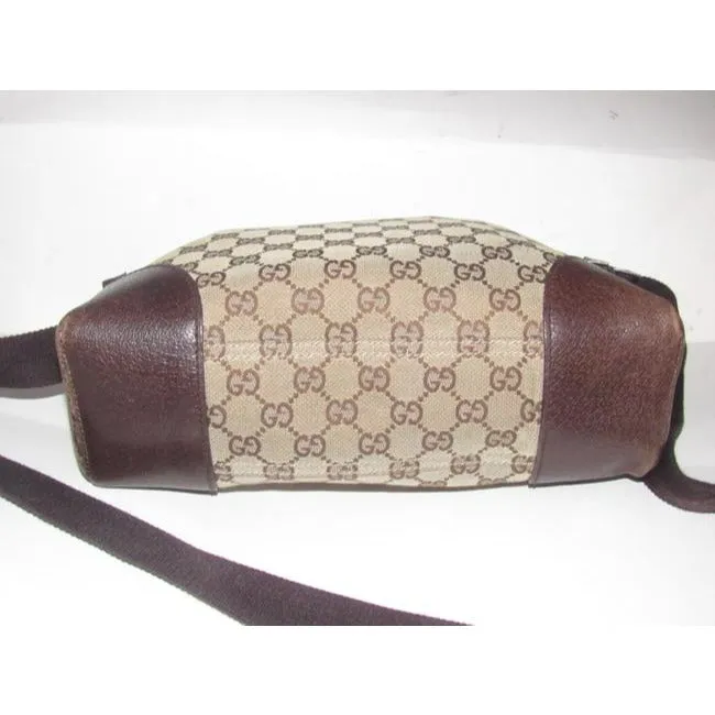Gucci Vintage Shades Of Brown Large G Logo Leather Canvas Messenger Bag