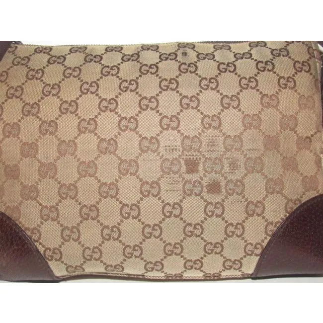 Gucci Vintage Shades Of Brown Large G Logo Leather Canvas Messenger Bag