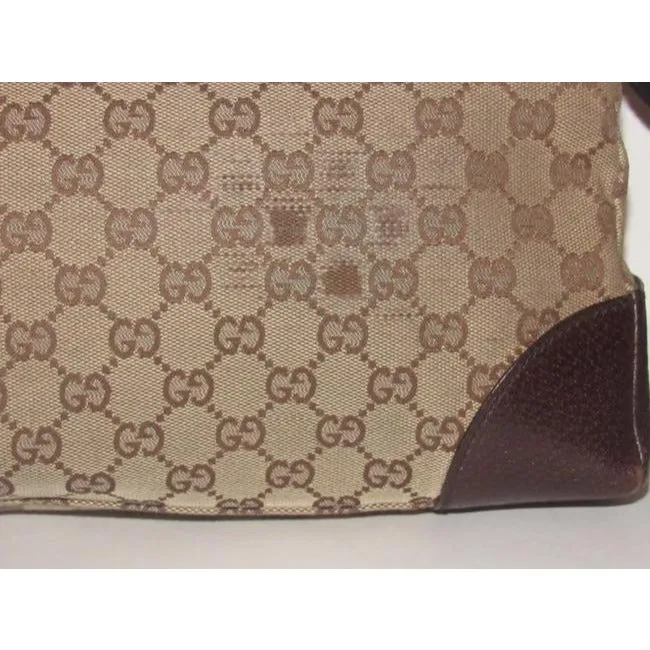 Gucci Vintage Shades Of Brown Large G Logo Leather Canvas Messenger Bag