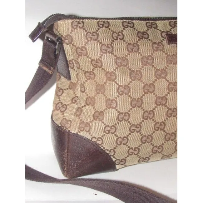 Gucci Vintage Shades Of Brown Large G Logo Leather Canvas Messenger Bag