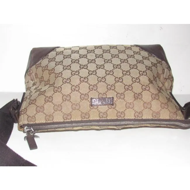 Gucci Vintage Shades Of Brown Large G Logo Leather Canvas Messenger Bag