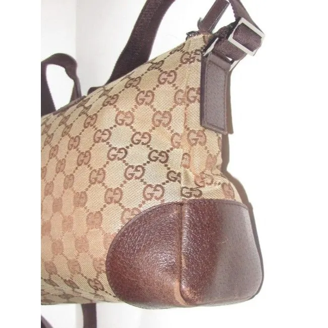 Gucci Vintage Shades Of Brown Large G Logo Leather Canvas Messenger Bag