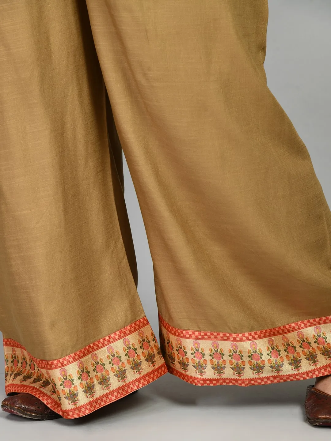 Plus Size Digital Printed Beige Kurta Palazzo Set with Dupatta