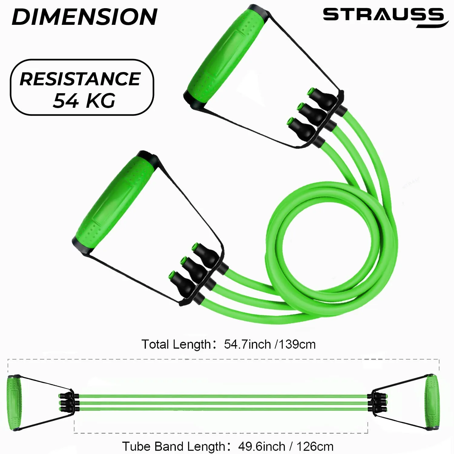 Strauss Triple Resistance Tube | Door Anchor for Exercise & Stretching | Gym Equipment for Strength Training, Home & Gym Workout for Men & Women with Carry Bag | 19 Kg,(Green)