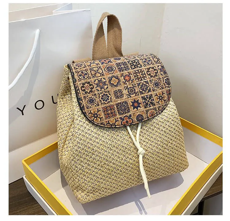 Tassel Decor String Straw Backpack-Showtown