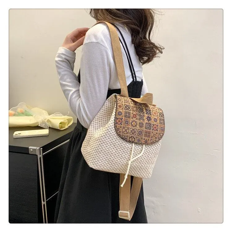 Tassel Decor String Straw Backpack-Showtown
