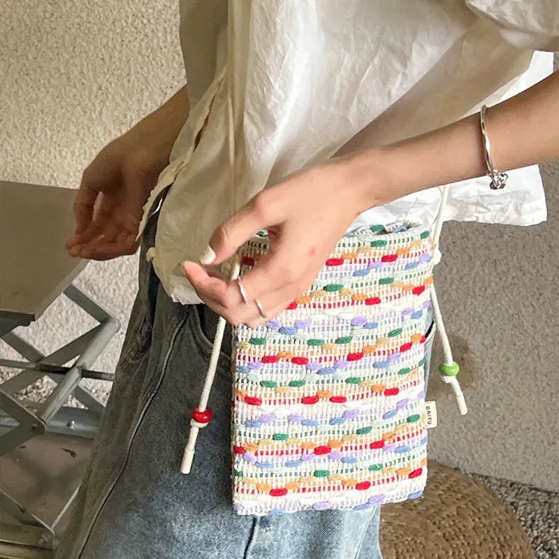 UAKISS  - New Fashion Mobile Phone Bag Women's Messenger Bag Knitted Mini Small Crossbody Bag Purse Vertical Handbag