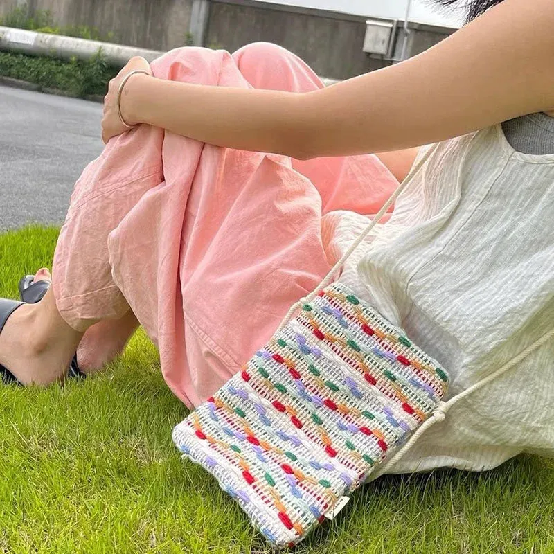 UAKISS  - New Fashion Mobile Phone Bag Women's Messenger Bag Knitted Mini Small Crossbody Bag Purse Vertical Handbag