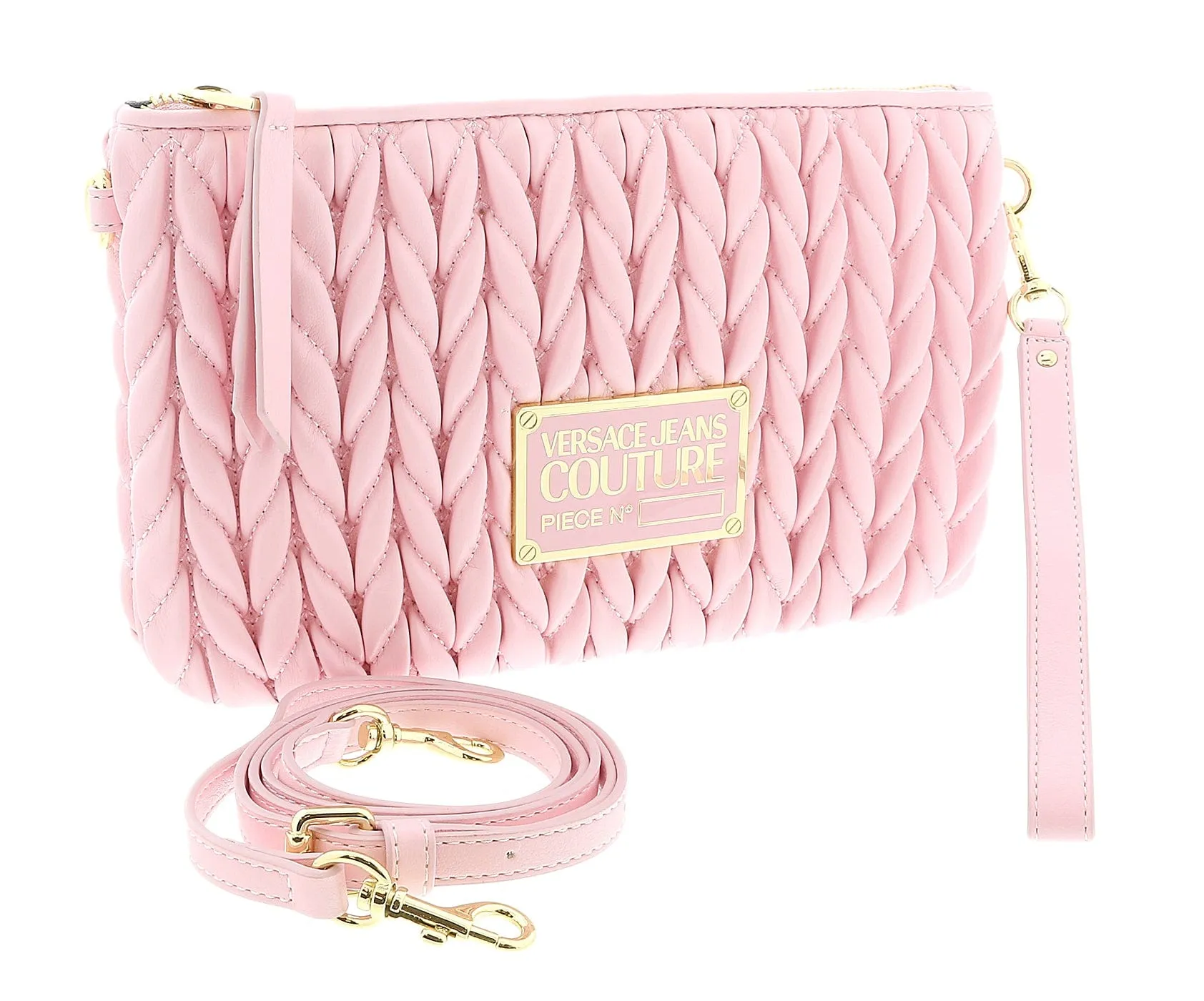 Versace Jeans Couture Small Pink Braided Pouch Wristlet Crossbody Bag