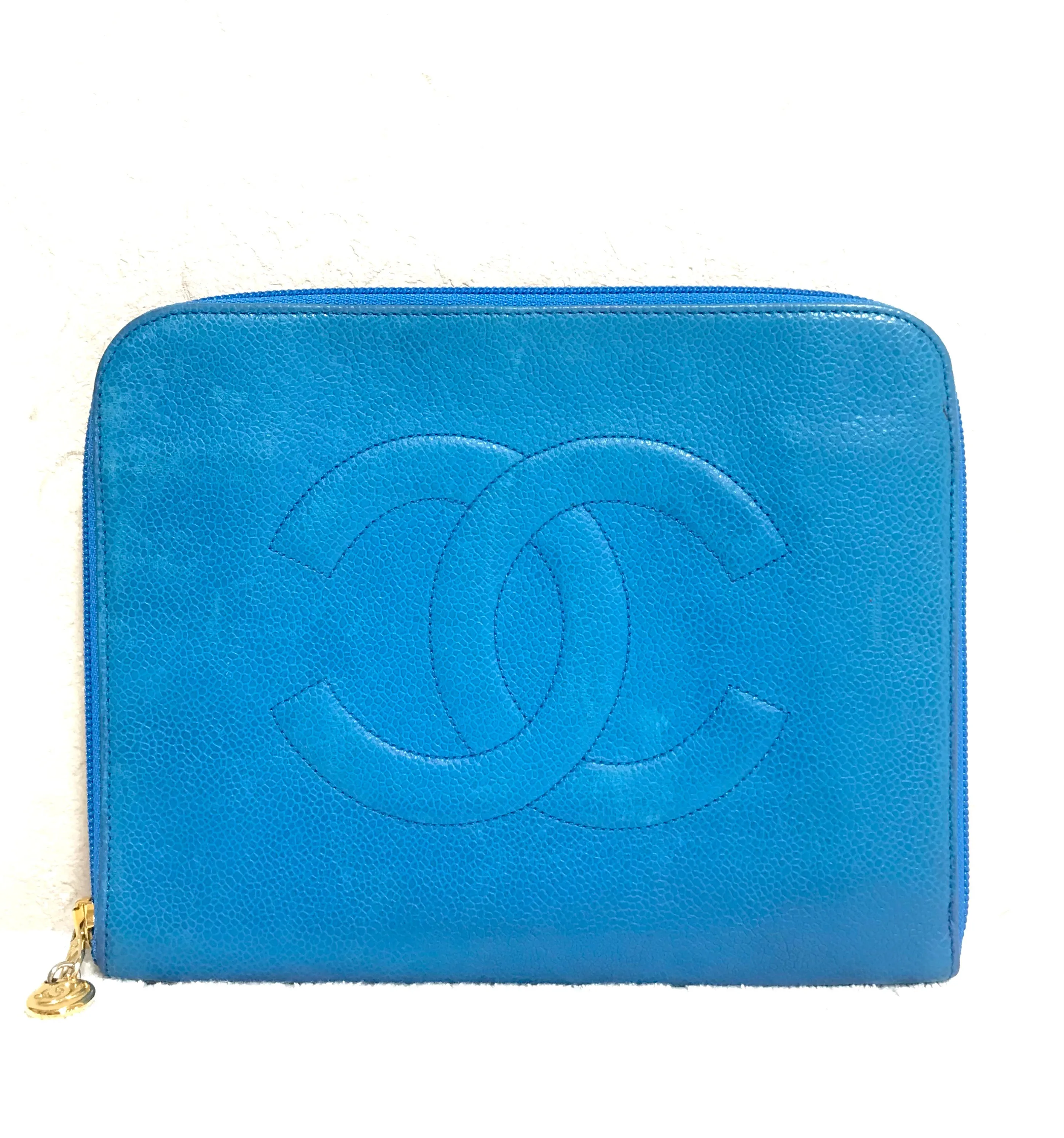 Vintage CHANEL blue caviar clutch bag, iPhone case, large wallet, cosmetic case pouch, mini bag. Best purse for daily use. 0506308