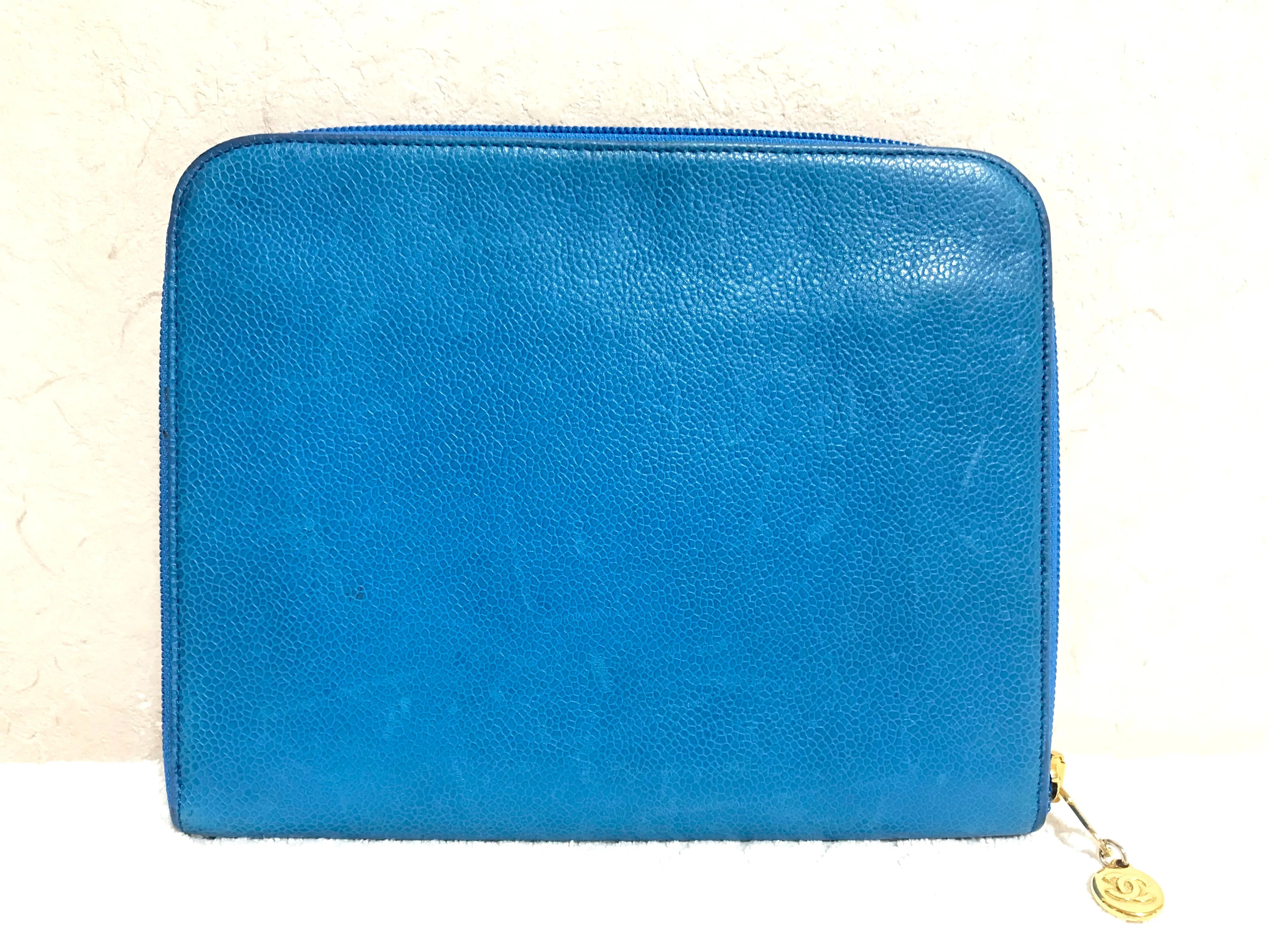 Vintage CHANEL blue caviar clutch bag, iPhone case, large wallet, cosmetic case pouch, mini bag. Best purse for daily use. 0506308