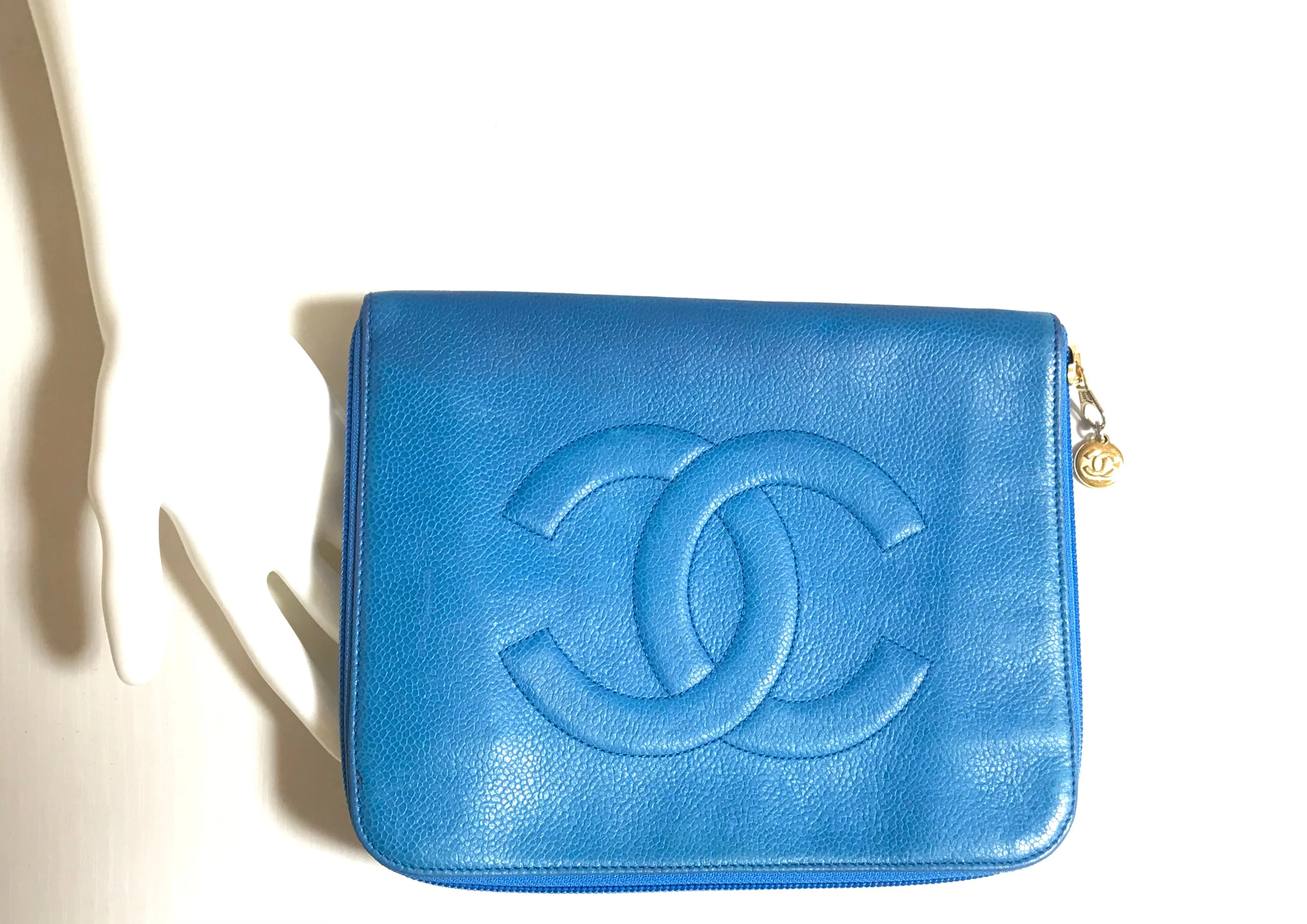 Vintage CHANEL blue caviar clutch bag, iPhone case, large wallet, cosmetic case pouch, mini bag. Best purse for daily use. 0506308