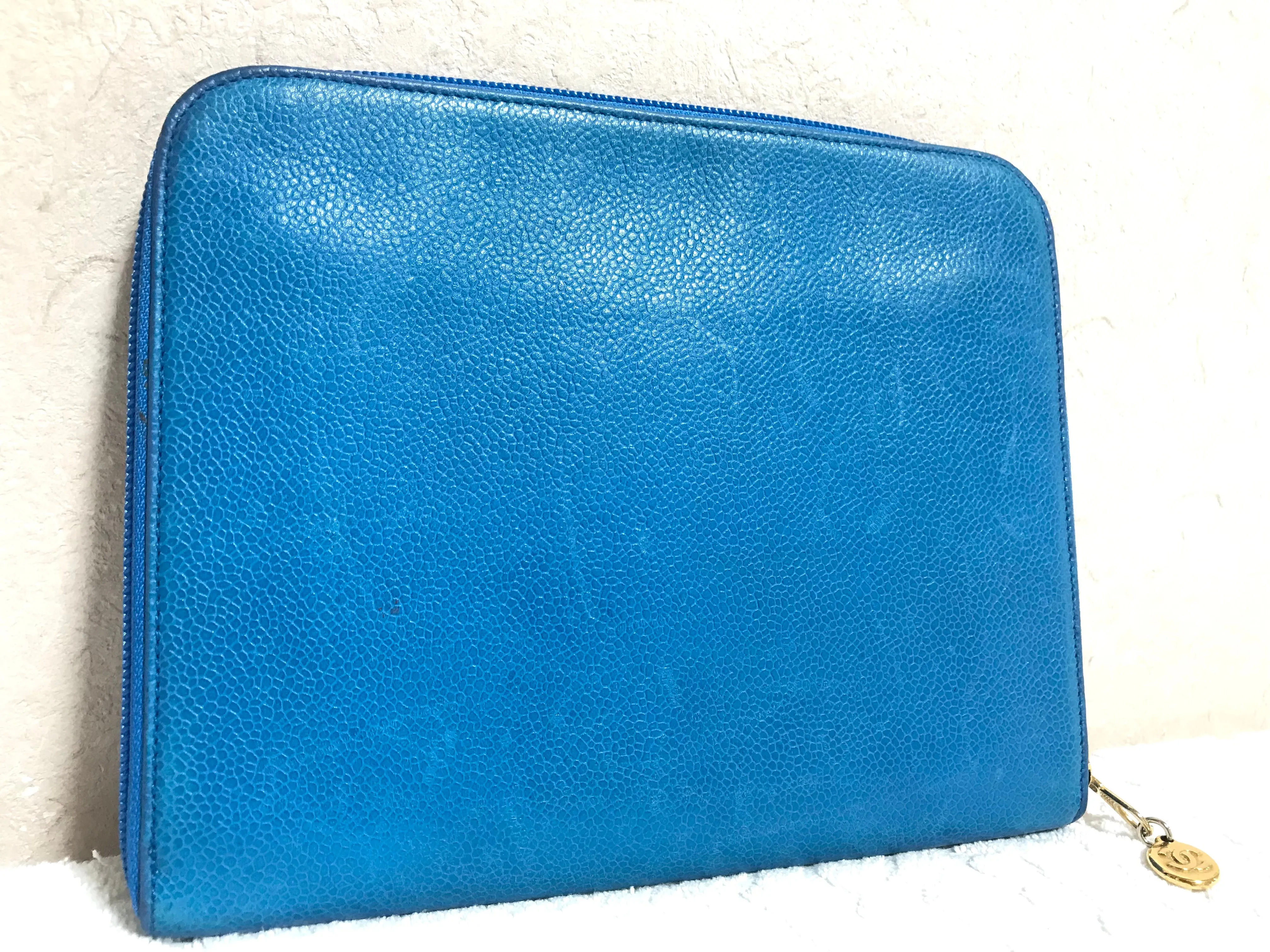 Vintage CHANEL blue caviar clutch bag, iPhone case, large wallet, cosmetic case pouch, mini bag. Best purse for daily use. 0506308