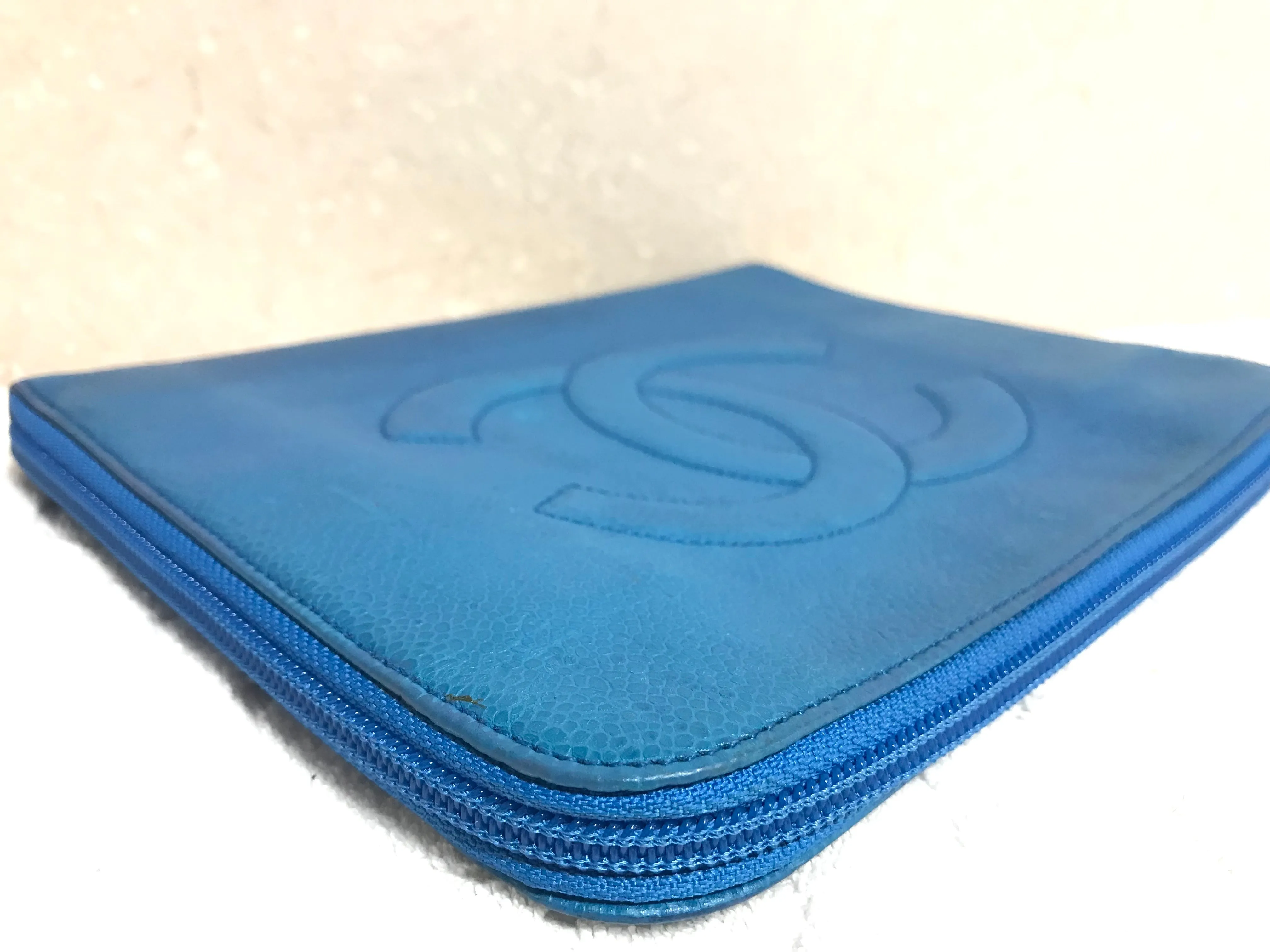 Vintage CHANEL blue caviar clutch bag, iPhone case, large wallet, cosmetic case pouch, mini bag. Best purse for daily use. 0506308