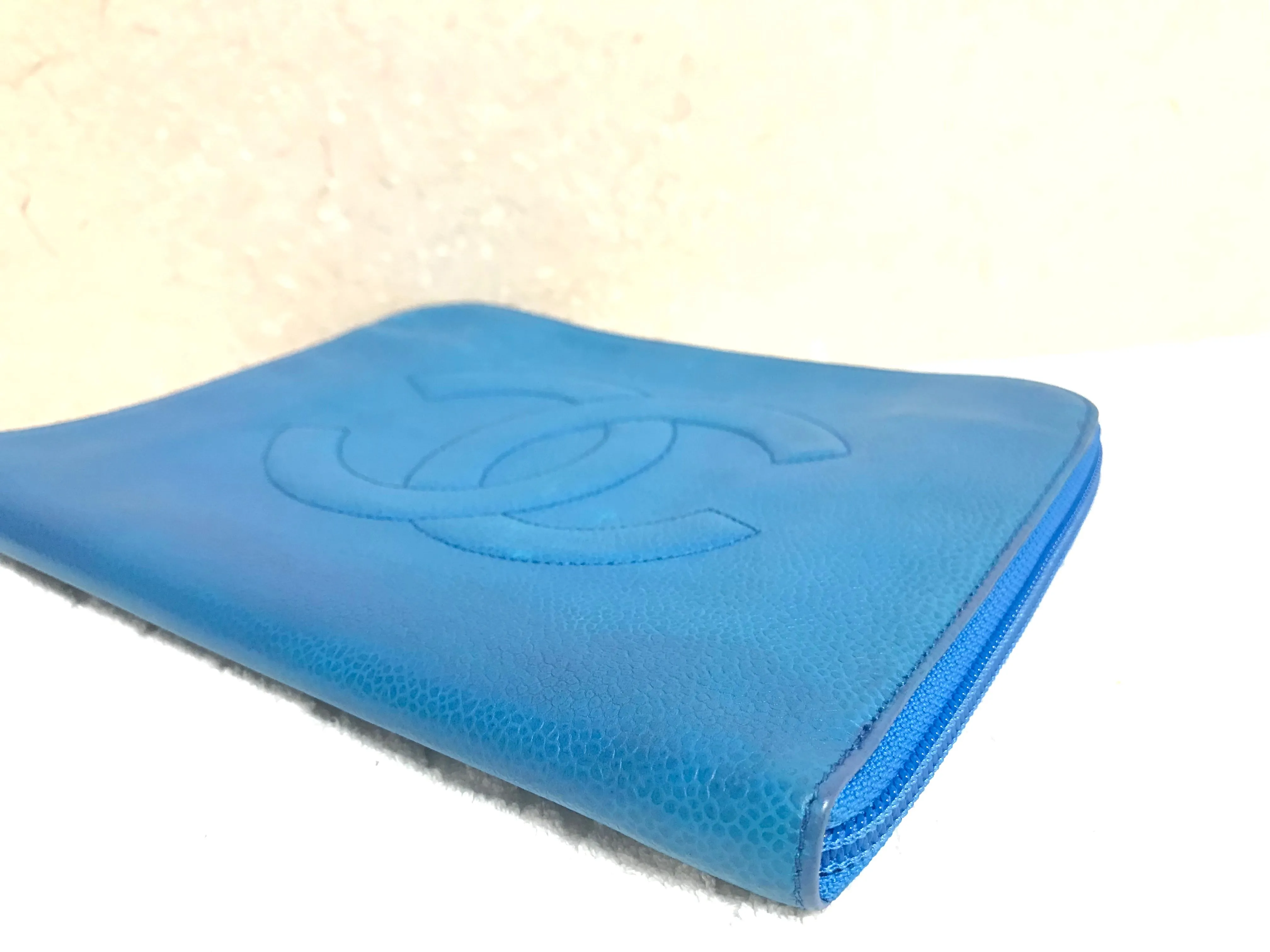 Vintage CHANEL blue caviar clutch bag, iPhone case, large wallet, cosmetic case pouch, mini bag. Best purse for daily use. 0506308