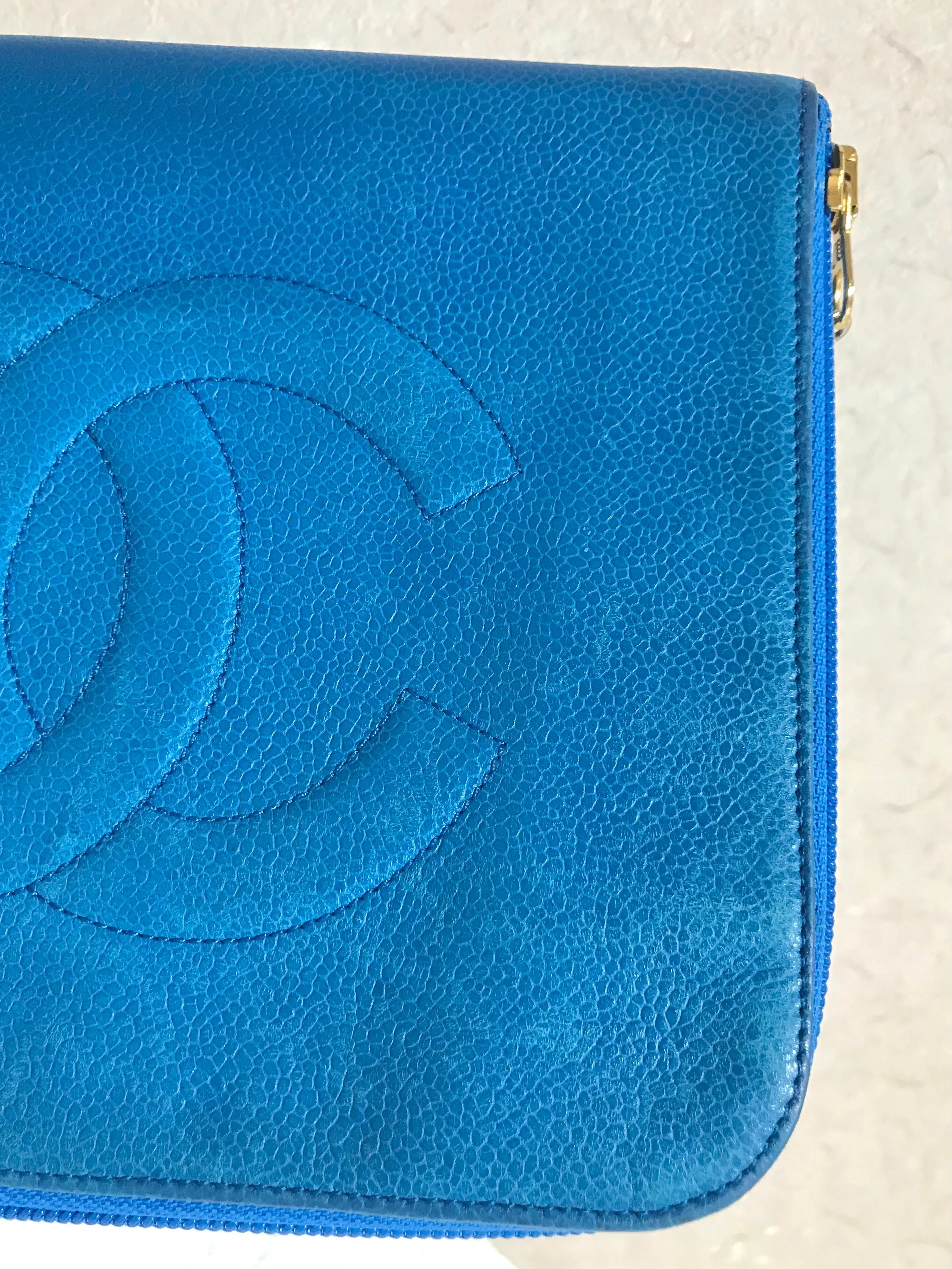Vintage CHANEL blue caviar clutch bag, iPhone case, large wallet, cosmetic case pouch, mini bag. Best purse for daily use. 0506308